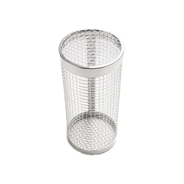 Round BBQ Grill Basket Set, Stainless Steel Non-Stick Mesh Roller with Fork for Outdoor Grilling, Silver, 20 x 9.5 cm