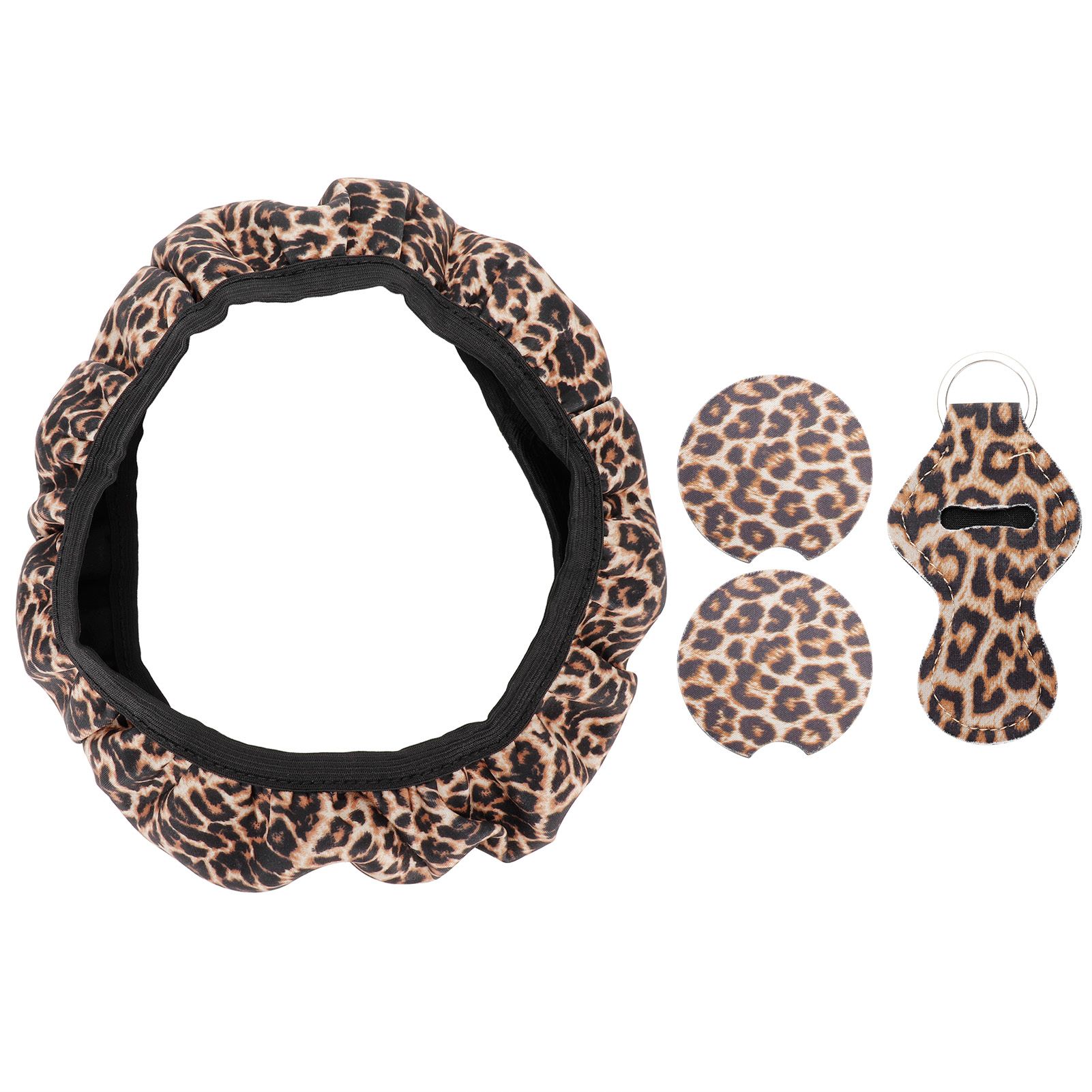 4PCS Universal Steering Wheel Cover Cup Holder Coasters Keyring Set Car Accessories Set — image 4