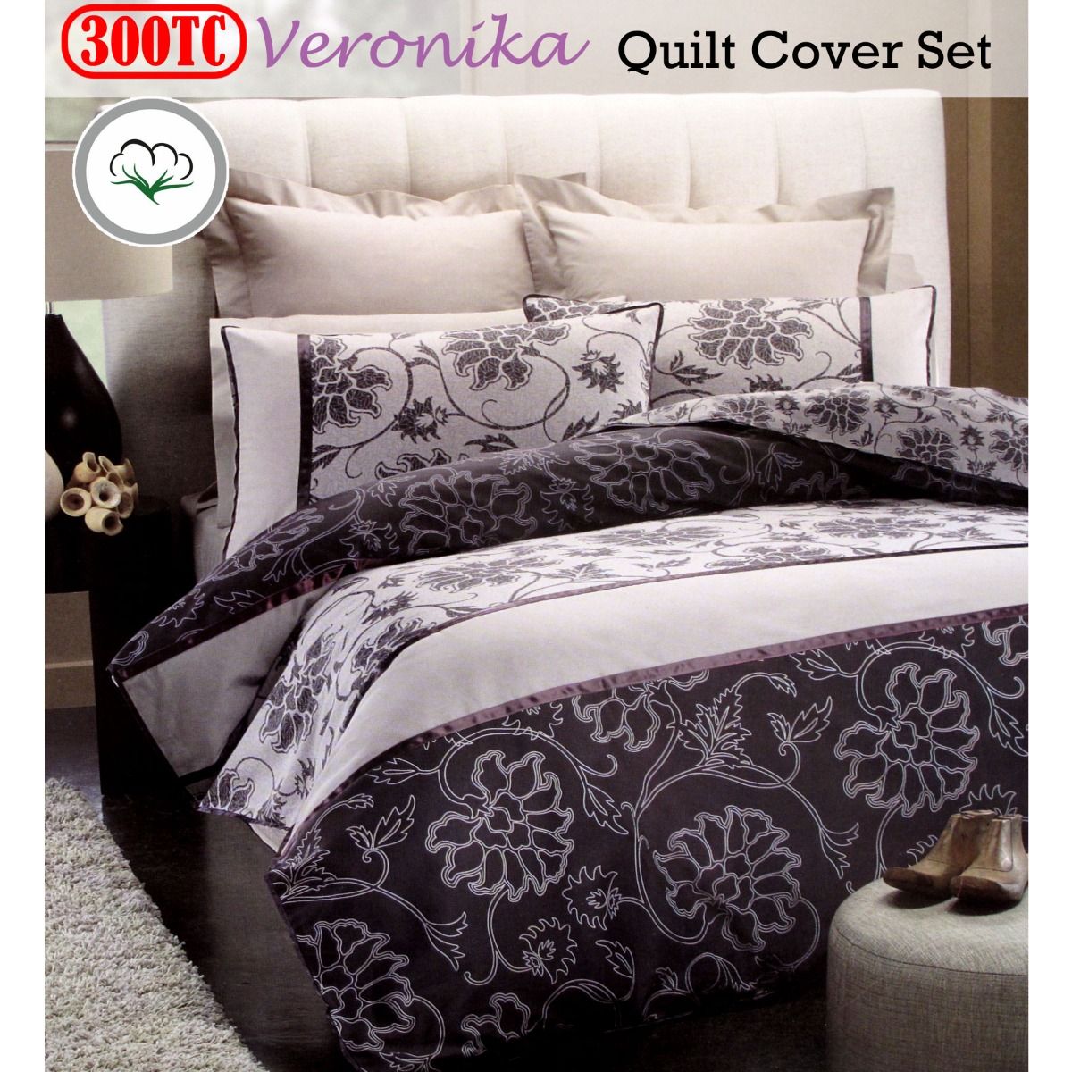Belmondo 300TC Veronika Cotton Floral Quilt Cover Set Queen — image 2