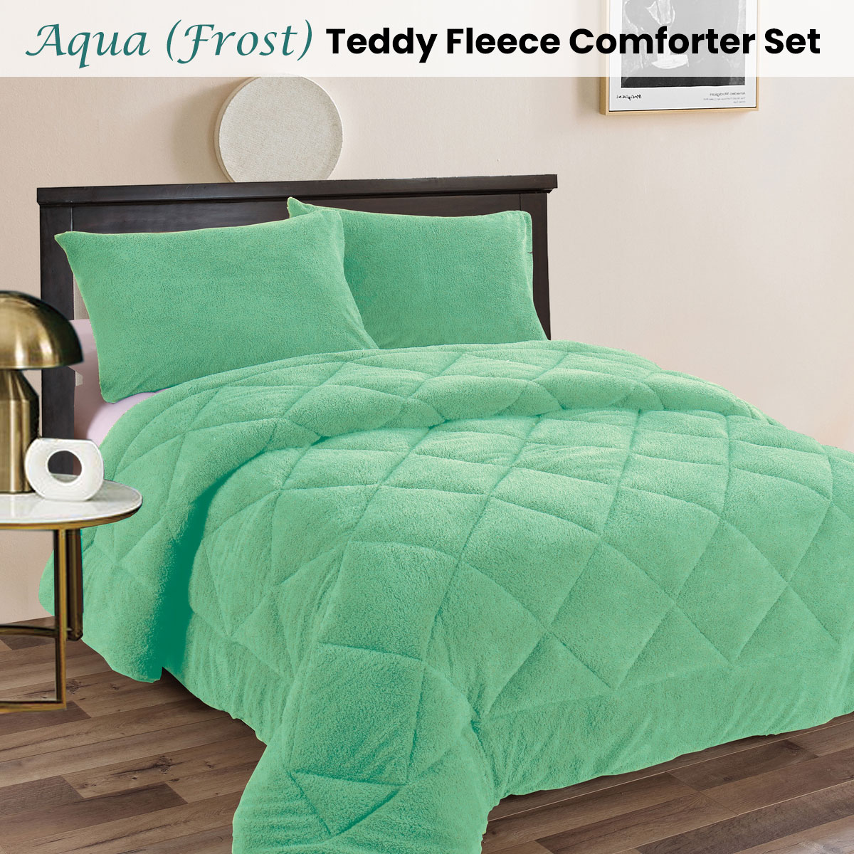 Ramesses Teddy Fleece 3 Pcs Comforter Set Aqua (Frost) Queen โ image 2