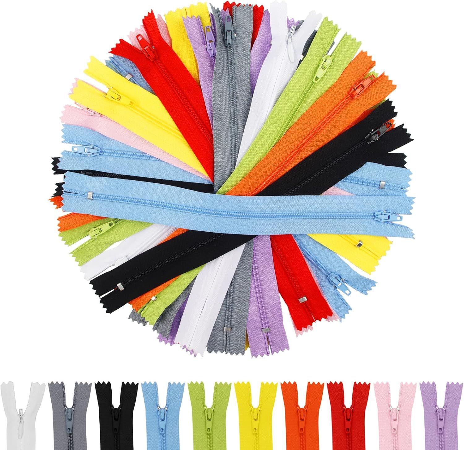 30 Pcs Nylon Coil Zippers for Tailor Sewing in 10 Assorted Colors - Mixed Color Invisible Zippers for Bags, Garment Craft DIY Accessories (9.5 Inches)
