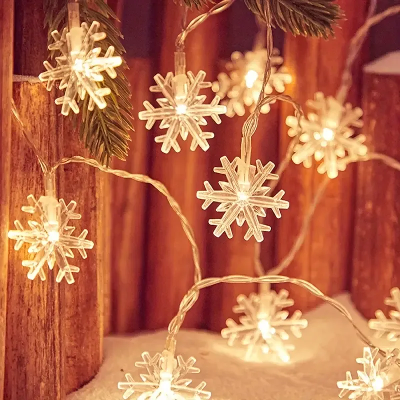 ❄️ Battery/USB Dual-Power Christmas Snowflake String Lights – Transparent 3D Design, Waterproof, Durable & Easy to Install, Brightens Up Parties and