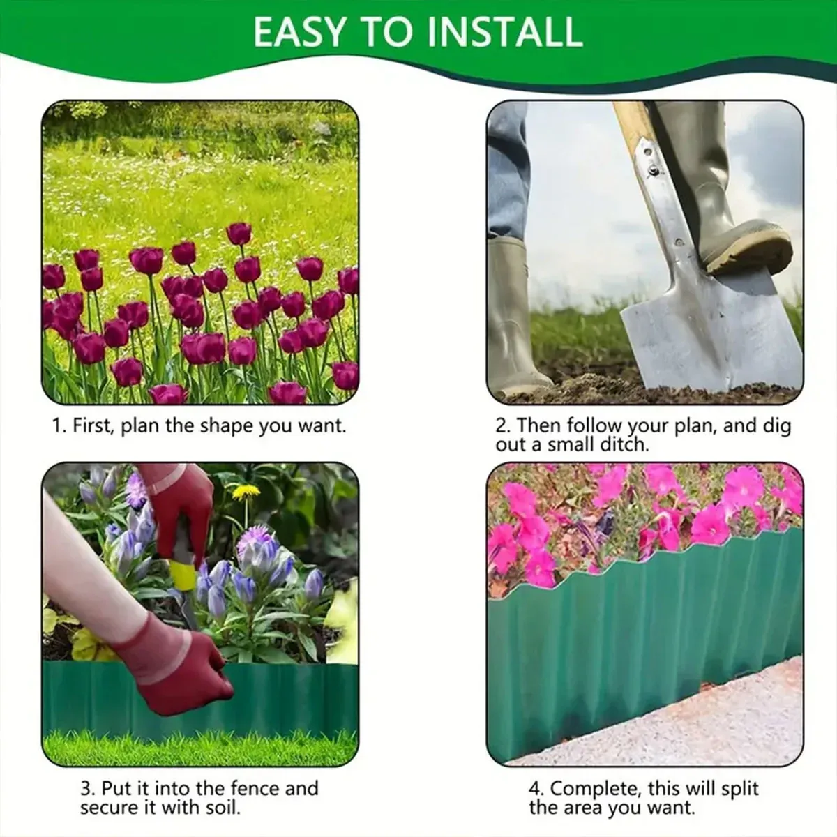 Green Garden Landscape Edging Border Flexible Lawn Fence Roll Outdoor Decor - 20cm โ image 5