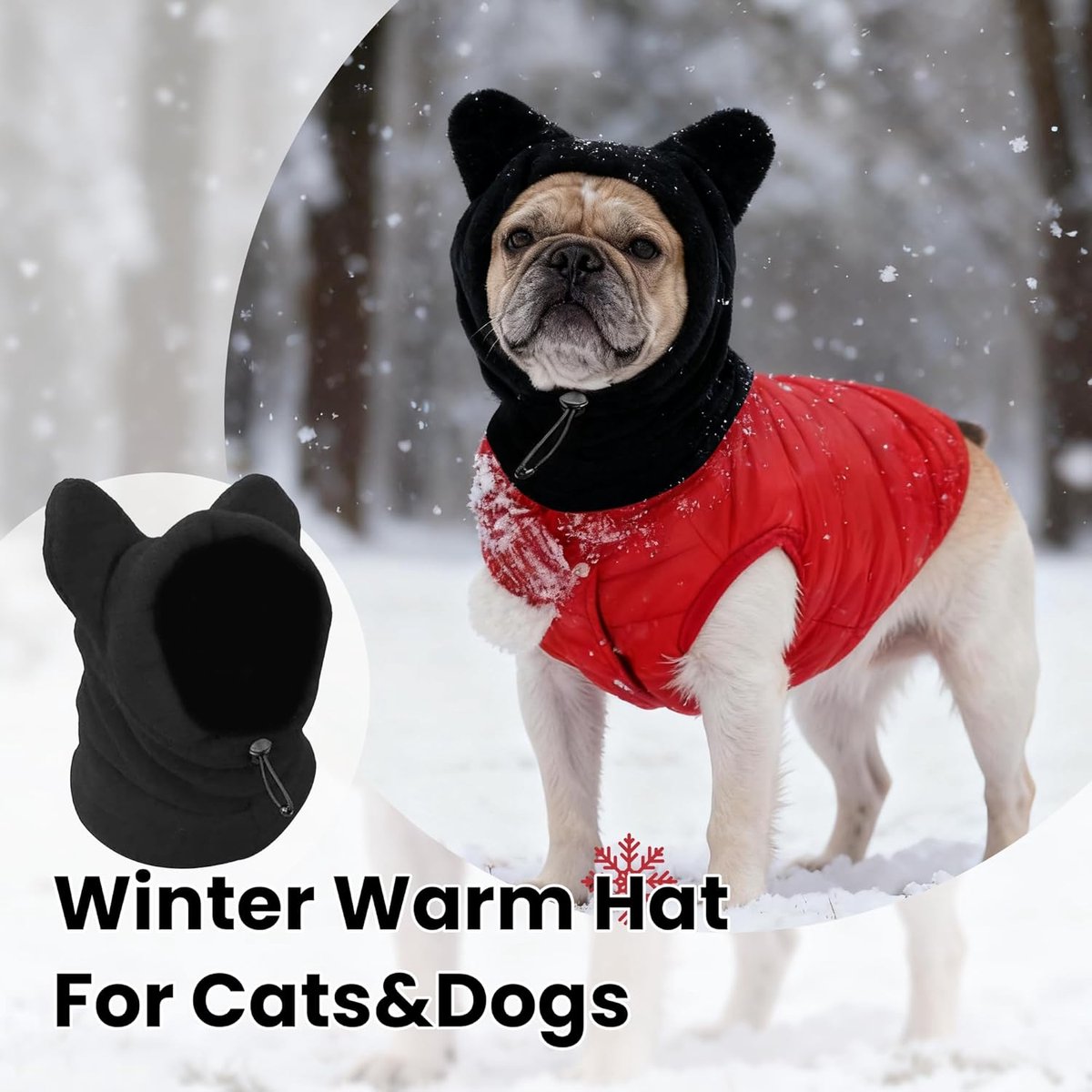 Dog emergency winter cone with ear protection, fleece neck warmer for dogs, (black, M) — image 3