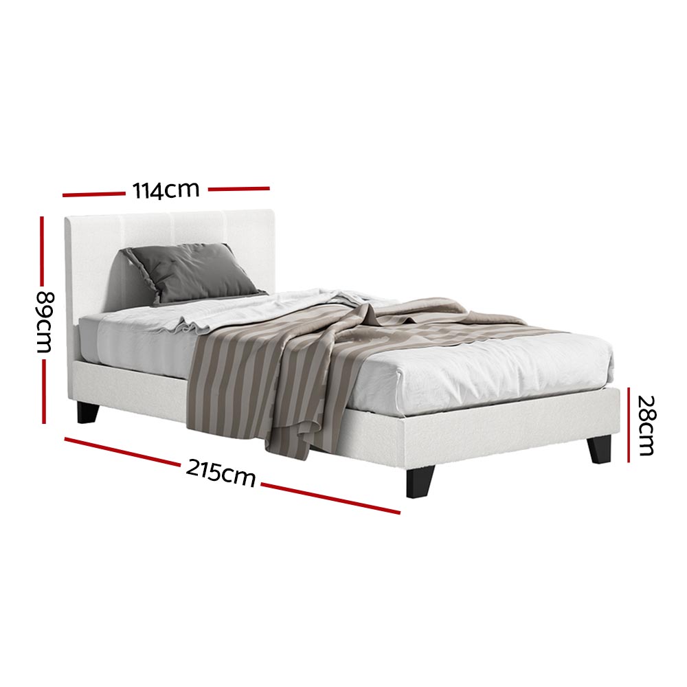 Artiss King Single Bed Set with BedStory Hybrid Mattress Upholstered Platform White Boucle Fabric โ image 2