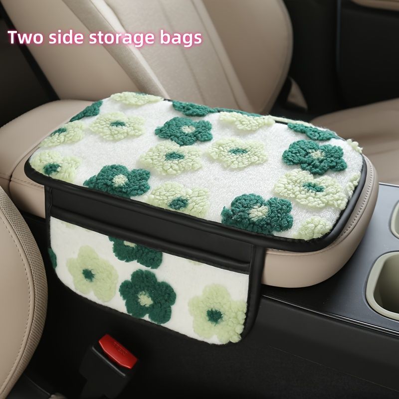 Plush Car Center Armrest Box Cushion, with Storage Bags on Both Sides, Can Store Receipts, Credit Cards, Bills, Warm Hands in Autumn And Winter, Car Interior