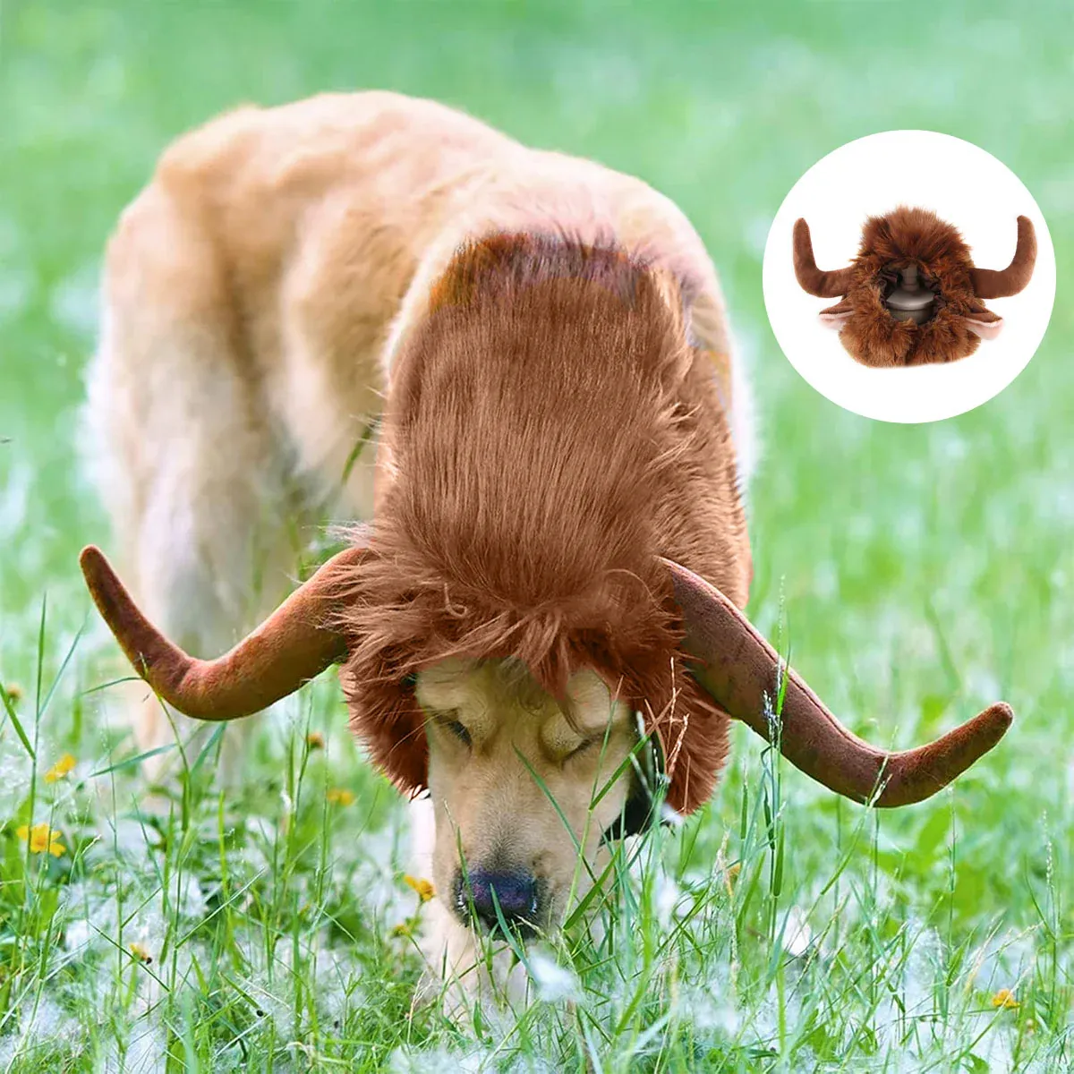 Pet Horn Wigs Headwear Adjustable for Dogs Cats Soft Comfortable Decoration - L — image 5