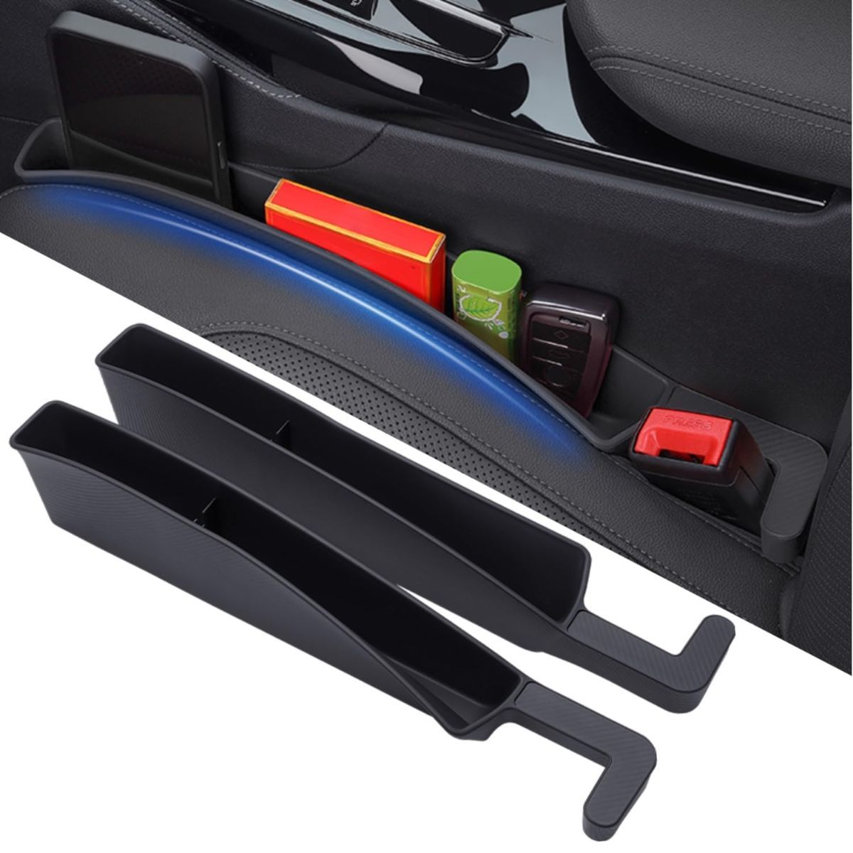 Car Seat Gap Filler, Carseat Side Gap Organizer with Phone Holder & Storage Slot, Auto Interior Accessories, Universal Car Catcher Plug Strip Fit Car SUV