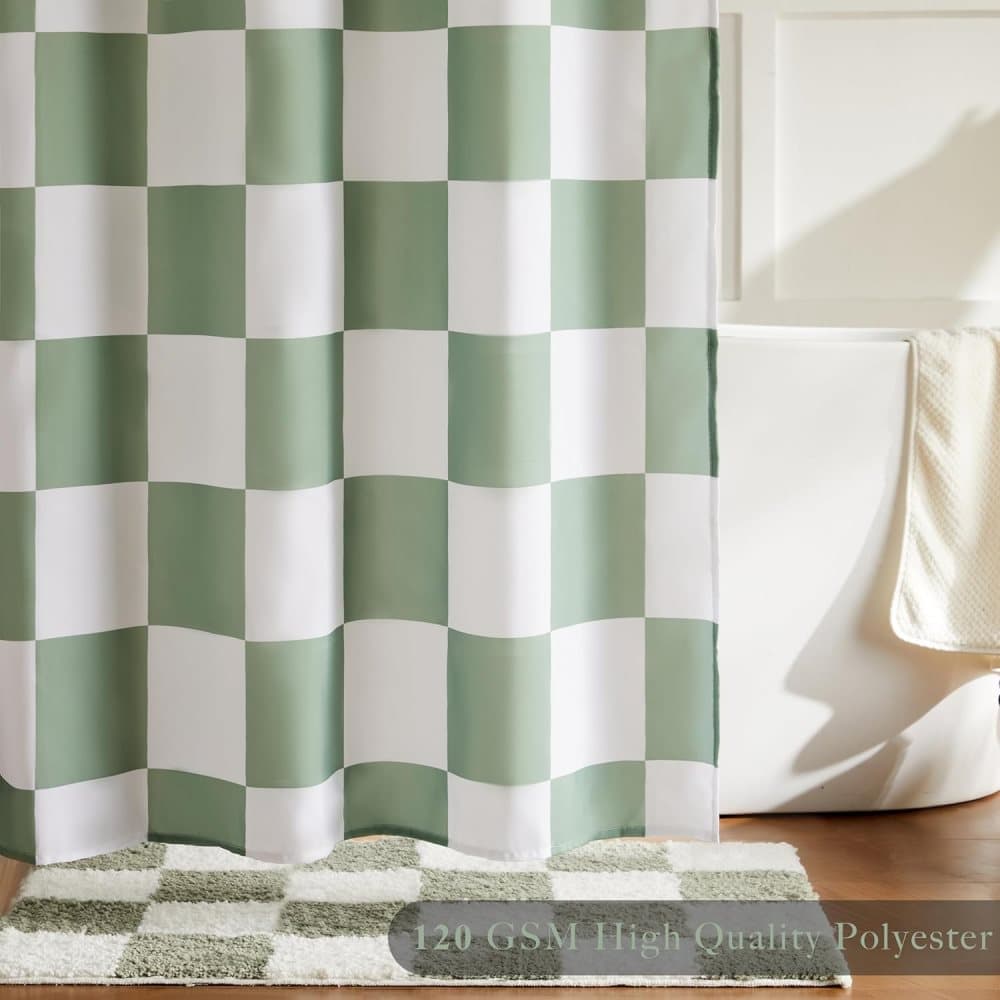 Green Checkered Shower Curtain with Retro Chess Pattern, 180 × 180 cm — image 4