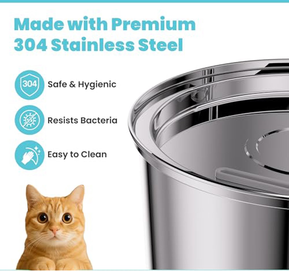 Cat Drinking Fountain - Quiet Drinking Fountain for Cats - 3.2L Stainless Steel Water Fountain with Filter - Cat Water Fountain - Cat Drinking Bowl - Includes — image 4