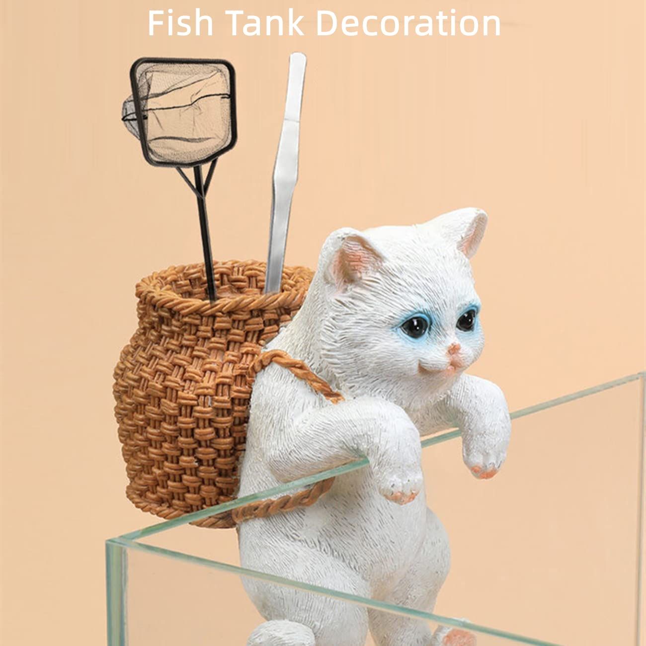 Planter Pot Hanger, Cute White Cat Outdoor Statues with Basket for Flower Pot Decor, Fish Tank Decor, Desk Decor, Table Decor — image 4