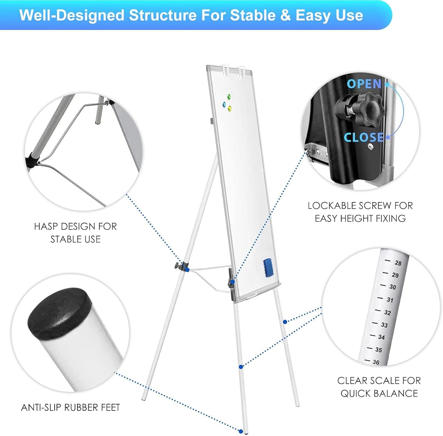 CARLA HOME Whiteboard Easel Portable Magnetic Dry Erase Board with Adjustable Tripod Stand & Height Adjustable for Office & Home (90x60cm) — image 4