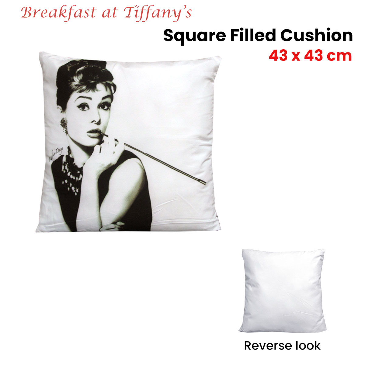 Audrey Hepburn Breakfast at Tiffany's Square Filled Cushion 43 × 43 cm — image 2