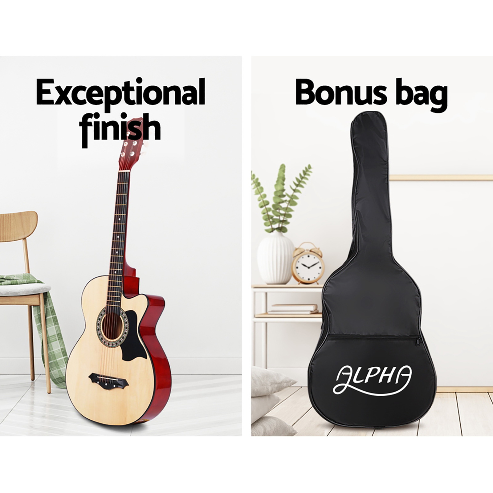 Alpha 38 Inch Acoustic Guitar Wooden Body Steel String Full Size w/ Stand Wood โ image 4
