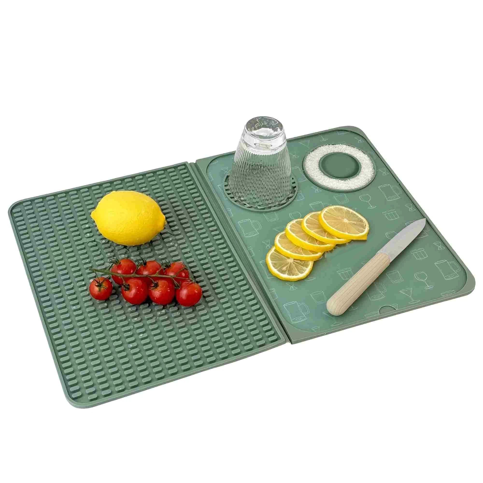 3-in-1 Bar Mat, Bar Accessories, Multifunctional Folding Cocktail Mat with Cutting Board, Drying Mats,Bar Mat for Countertops,Bar Decorations for Home,(dark