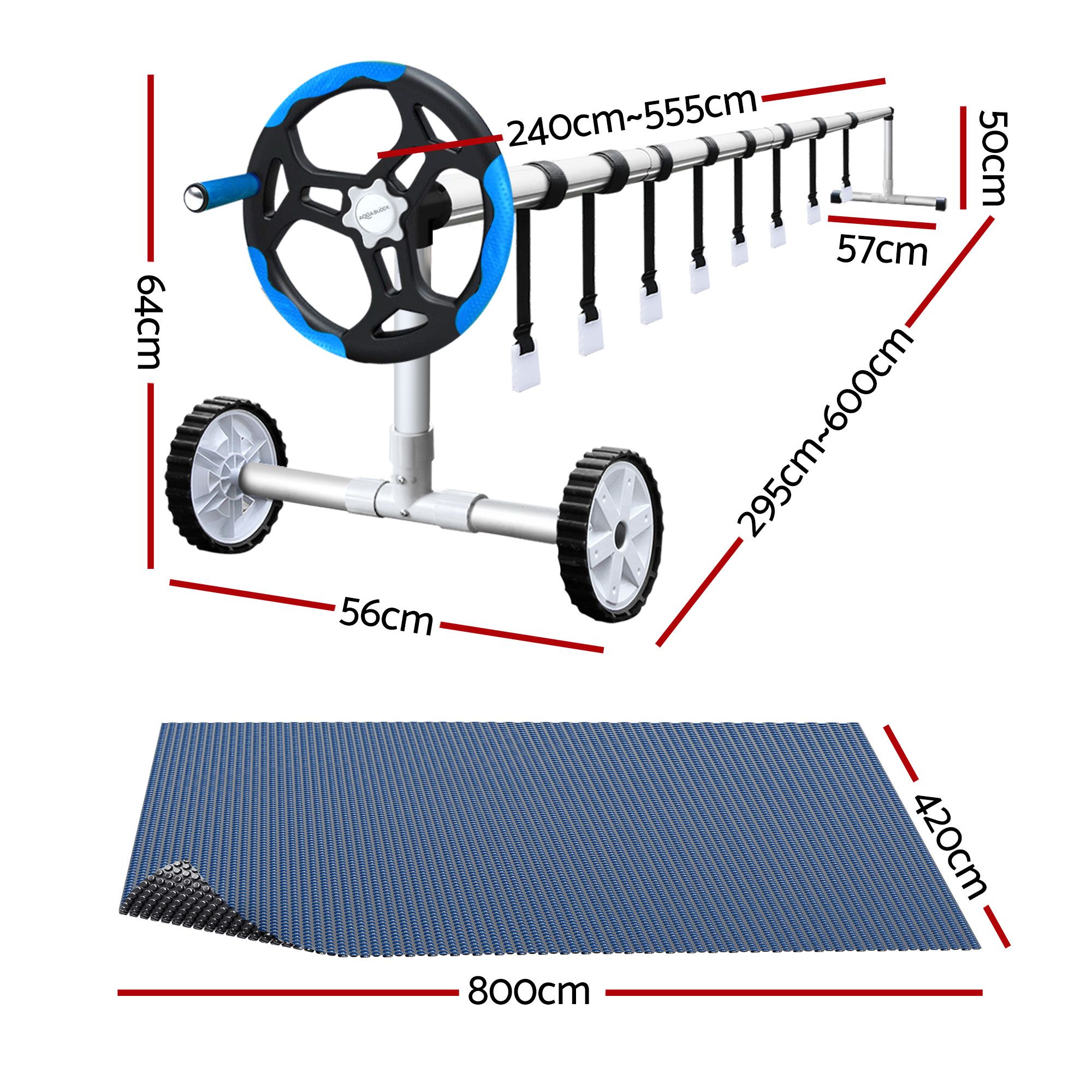 Aqua Buddy Pool Cover 600 Micron 8x4.2m w/ Blue Roller 5.55m Swimming Pools Black Solar Blanket โ image 3