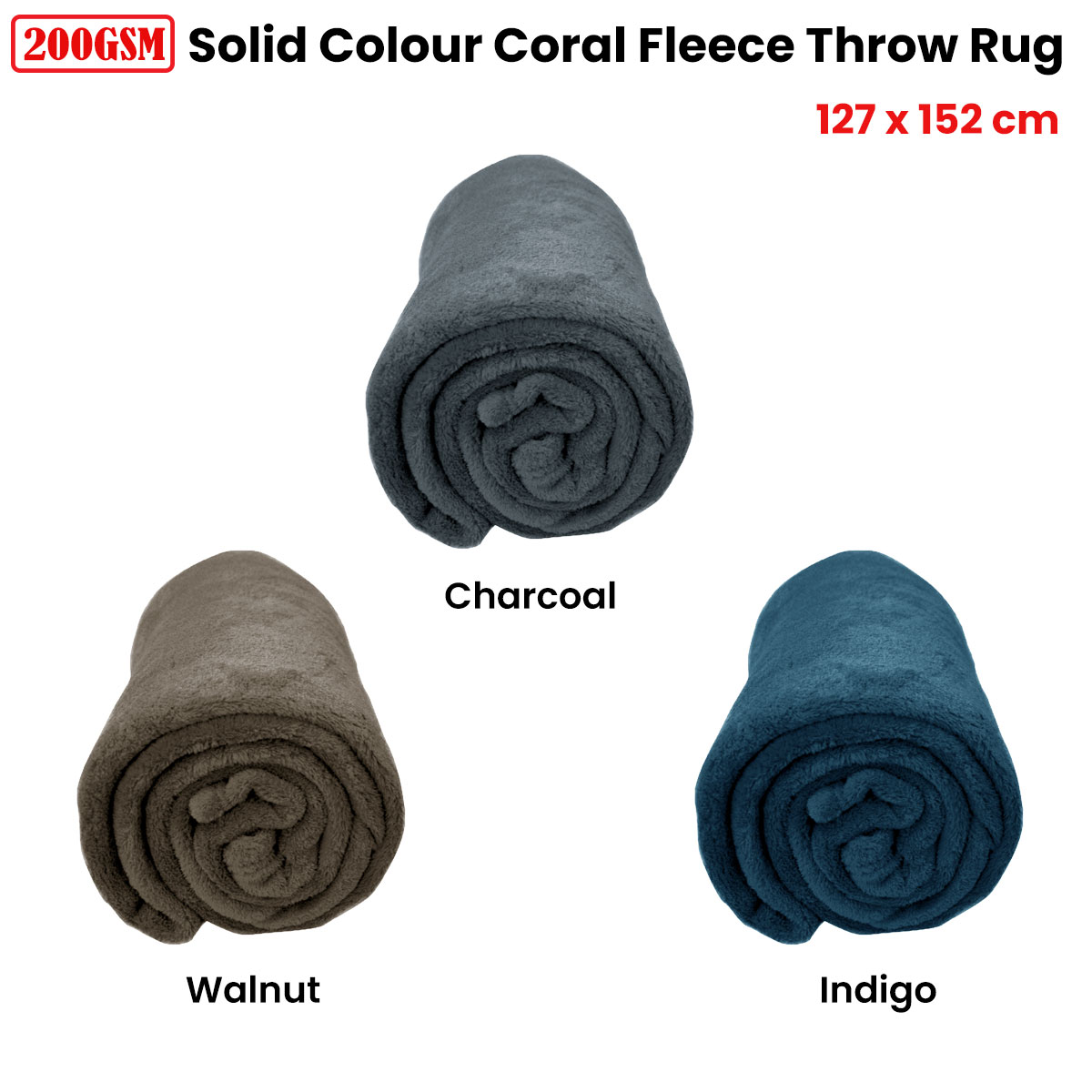Solid Colour Soft Coral Fleece Throw Rug 127 x 152 cm Walnut โ image 2