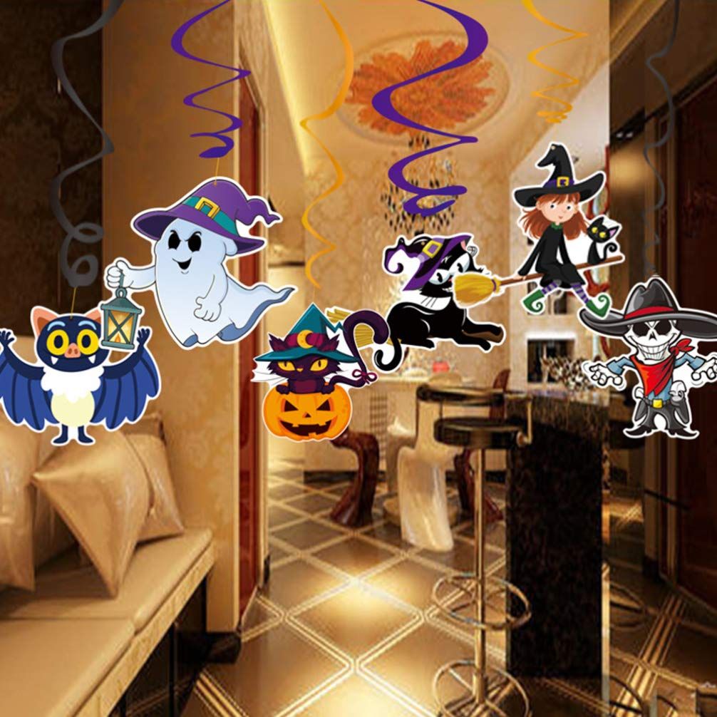 Halloween Hanging Swirl Banner Set Bat Witch Skull Spider Ghost Spiral Happy Halloween Party Decoration Kit — image 4