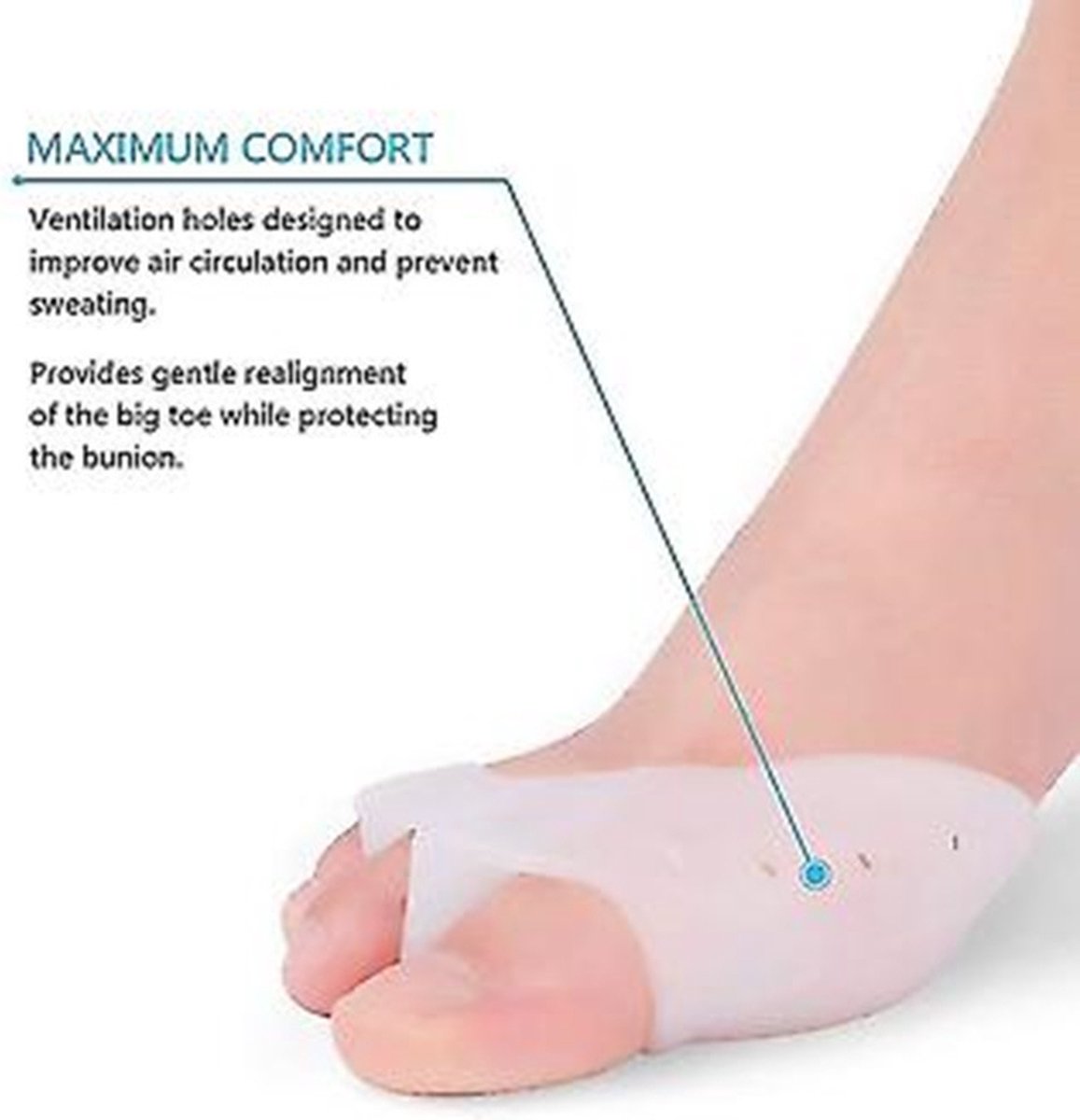 Silicone Toe Separator for 3 Toes | Bunion Protector | Forefoot Cushion | Hallux Valgus Pain Relief | For Shoes | Set of 2 | White — image 4