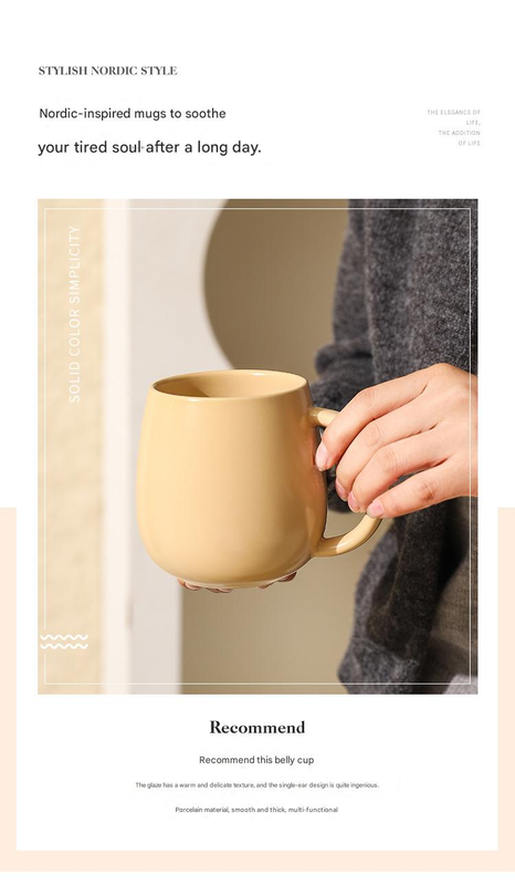 Yellow Premium Macaron Ceramic Coffee Mug - 480ml Large Capacity Belly Cup with Underglaze Finish, Minimalist Nordic Style Porcelain Mug for Coffee, Tea, Milk — image 3