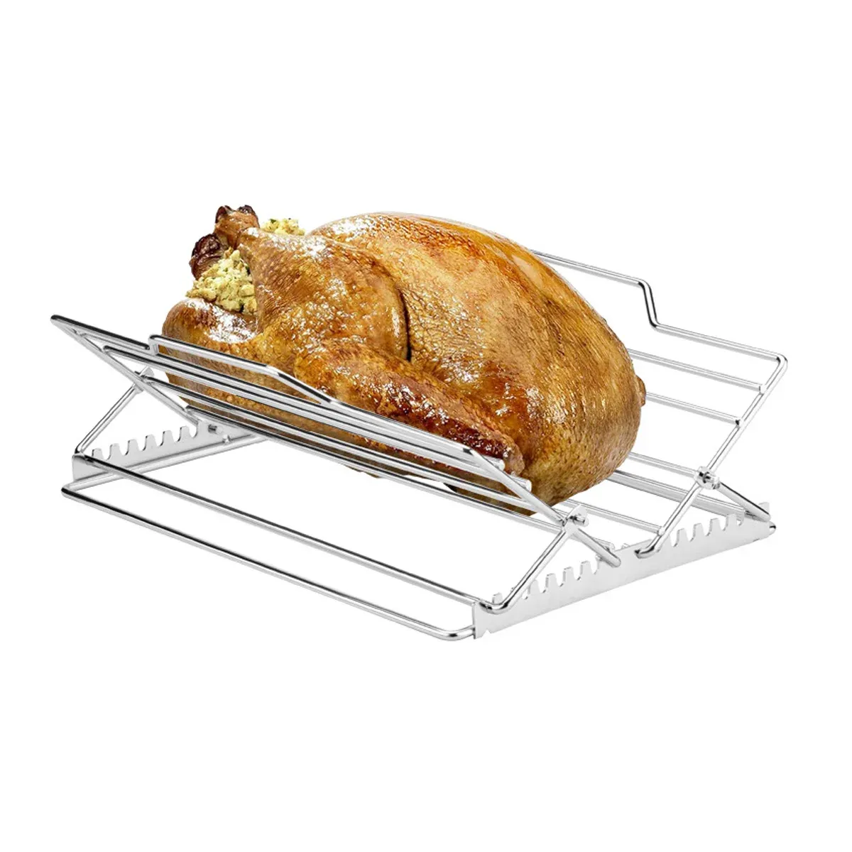 Stainless Steel Chicken Rack Foldable Adjustable Grill Stand For Oven Barbecue — image 6