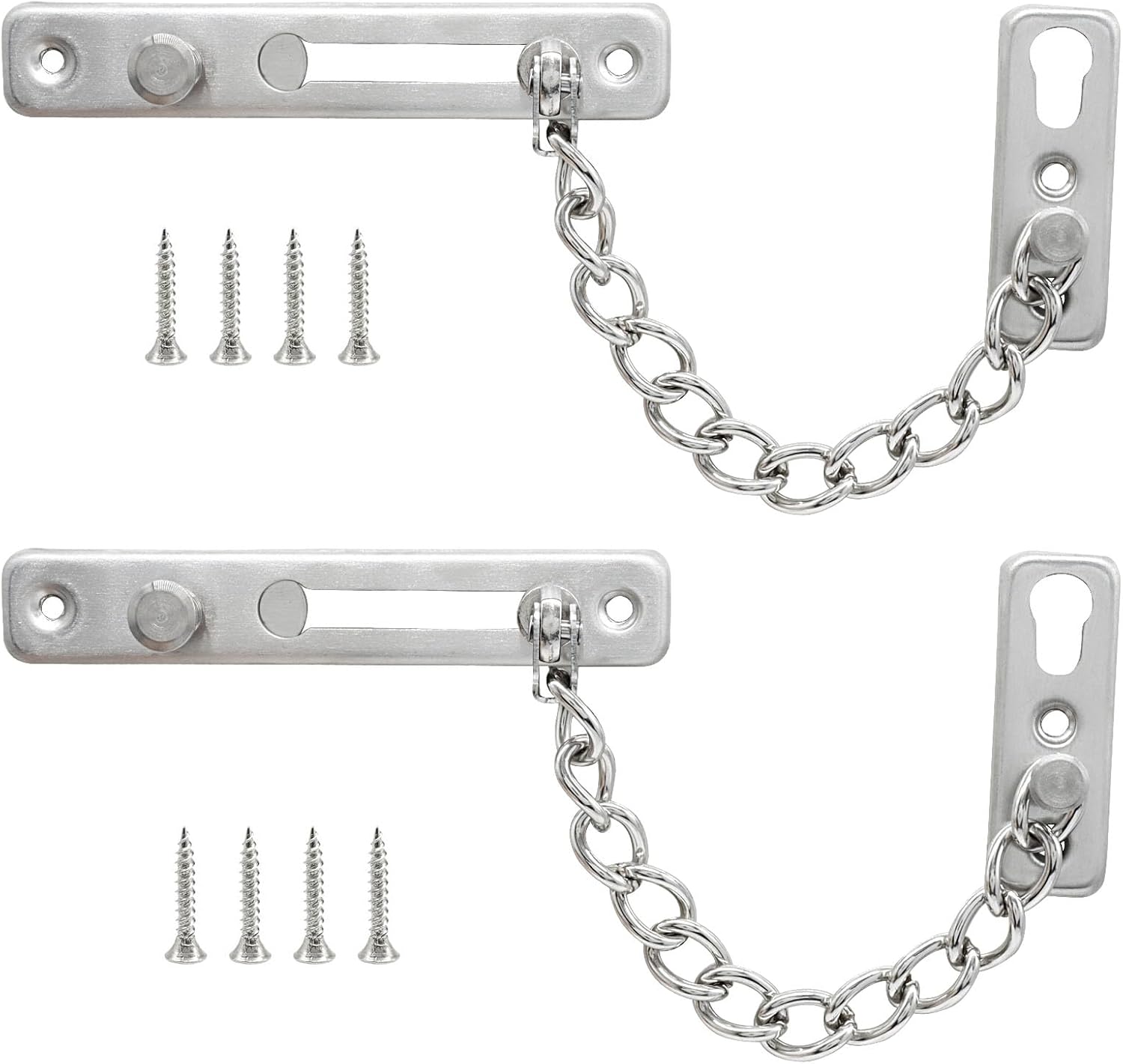 Heavy Duty Door Chain Lock with Mounting Screws, Stainless Steel Door Chain Guard for Front Doors, Pet Safe (Silver, 2 Pack) — image 2