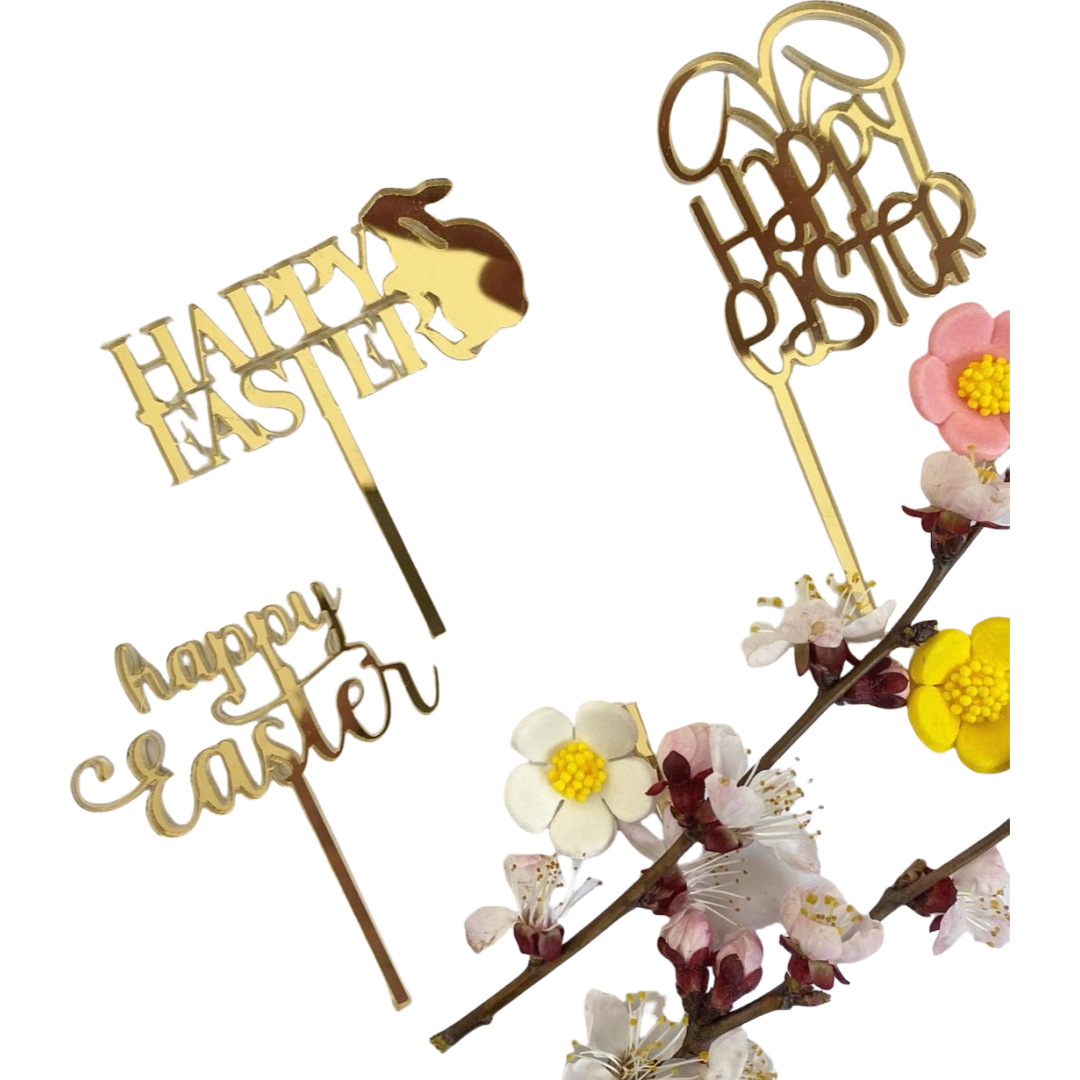 10-Piece Set of Elegant Easter Cake Toppers – Gold Acrylic "Happy Easter" Decorations with Bunny & Egg Designs, Perfect for Party Cakes and Festive Table — image 4