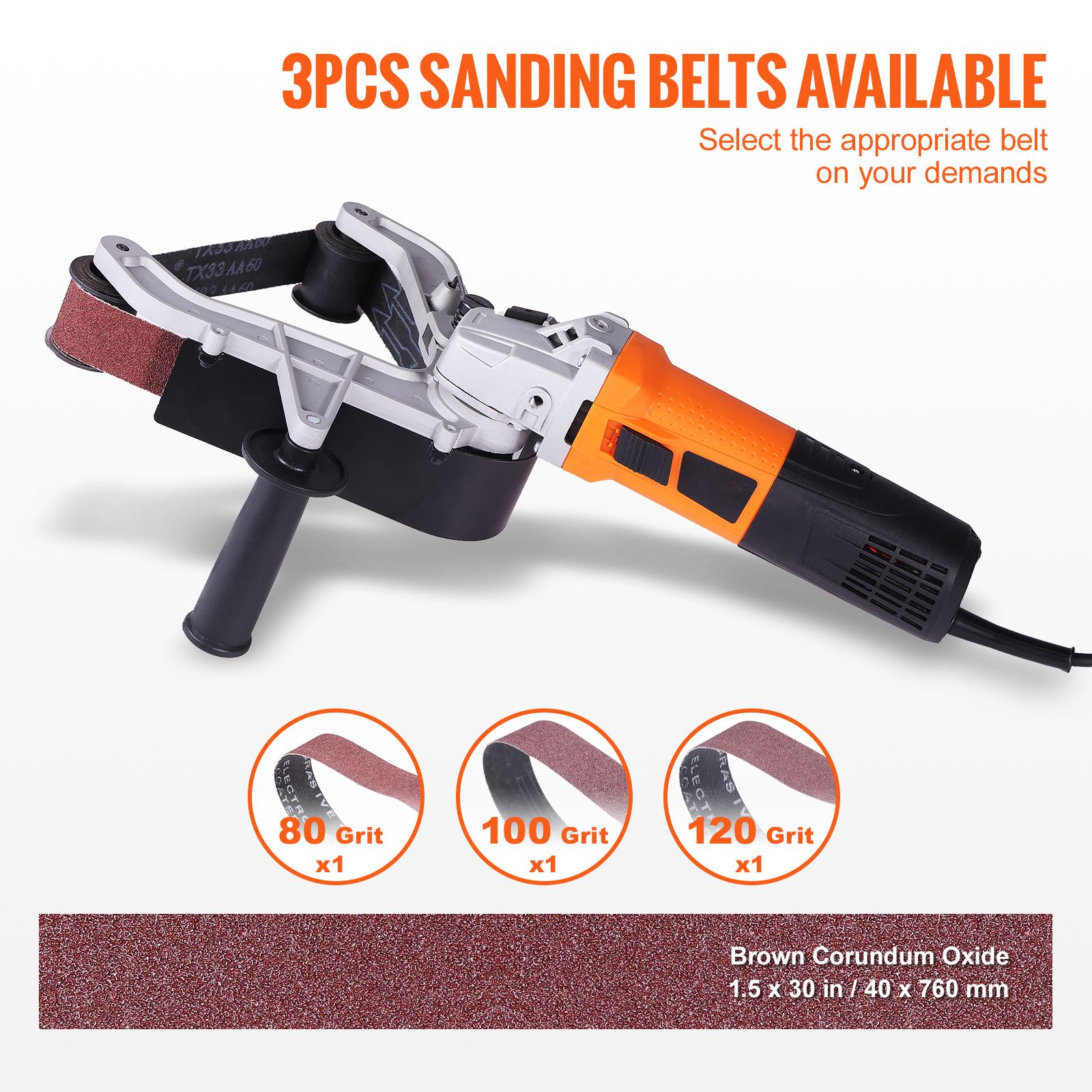 Pipe Tube Polisher Sander, 1300W Pipe Belt Sander with 6 Variable Speeds 1100-3200rpm, Professional Belt Sander Grinding Machine with 3PCS Sanding Belts for โ image 4