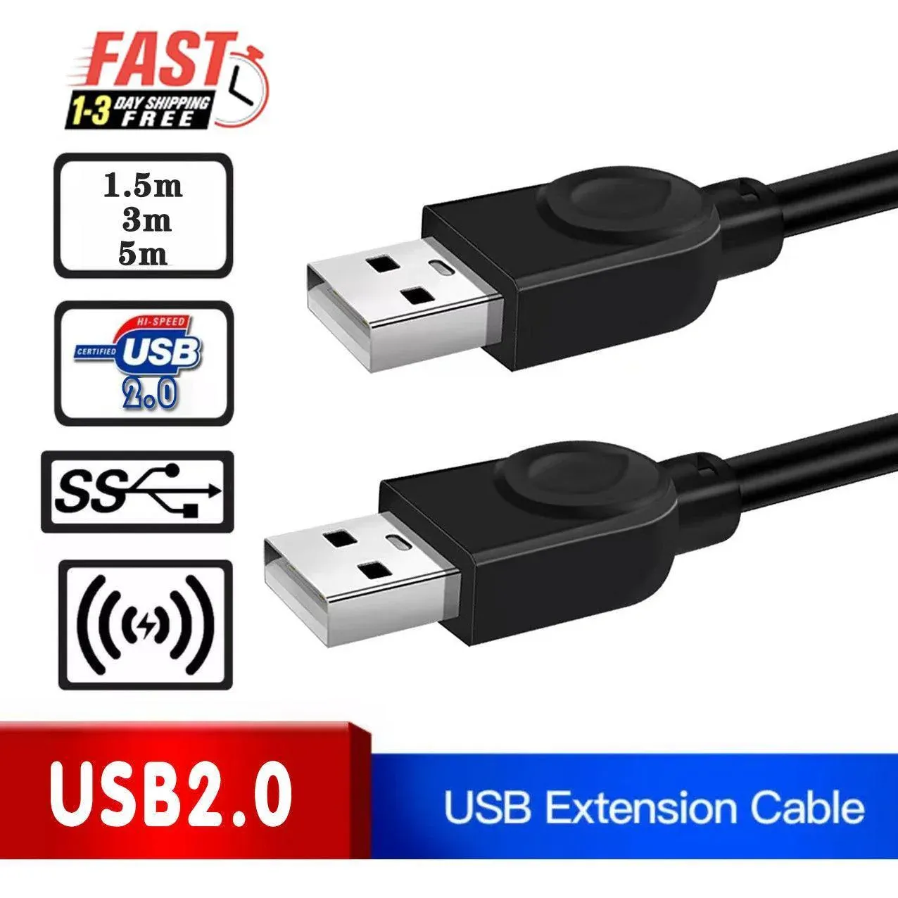 High Speed Usb 2.0 Data Extension Cable Type A Male To Male M-M Connection Cord - 3M — image 2