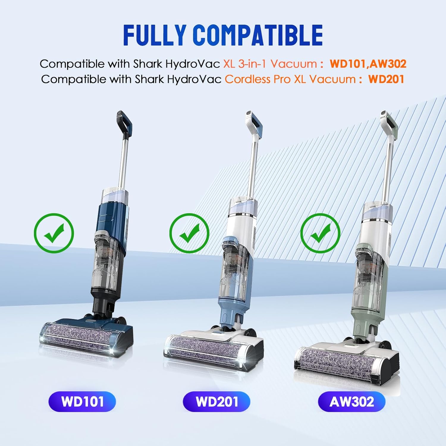 9 Pack Replacement Roller Brush and Foam Filters Kit Compatible with Shark WD101,AW302,WD201, WD161 WD261 AW261 Hydrovac XL 3-in-1 Vacuum Cleaner, Cordless Pro — image 2