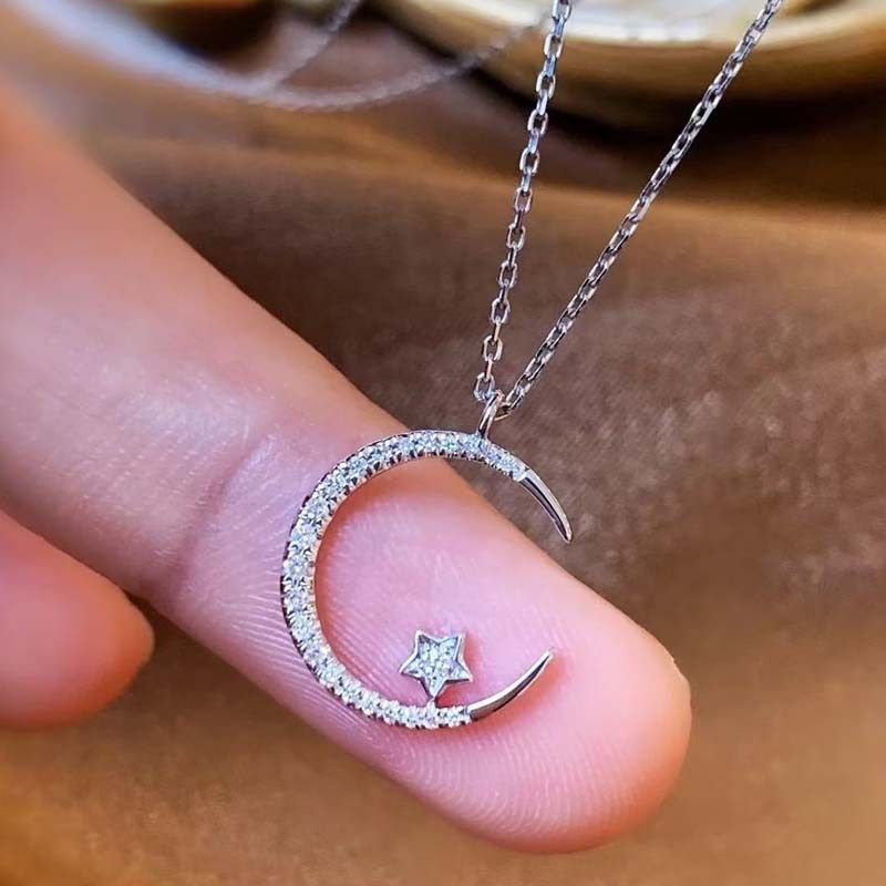 silver"Crescent and Stars" Crystal Necklace: Weaving the Galaxy into a Chain, Crafting a Flowing Dazzling Starry Sky Around Your Neck — image 5