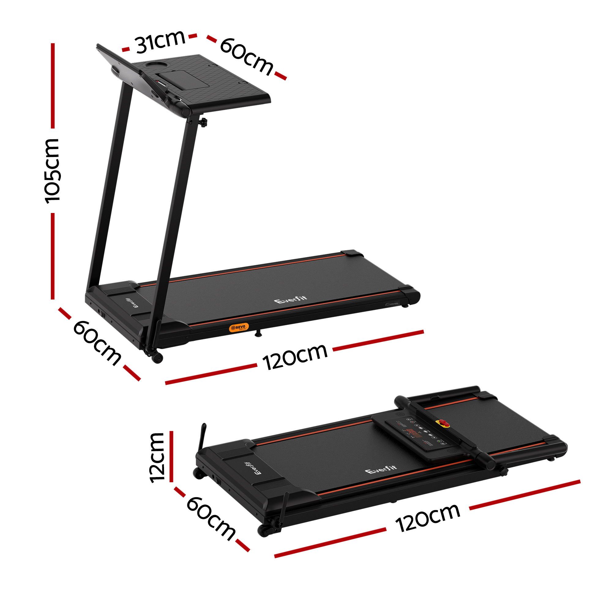 Everfit Treadmill Electric Walking Pad Foldable Incline for Home Office Gym Black — image 2