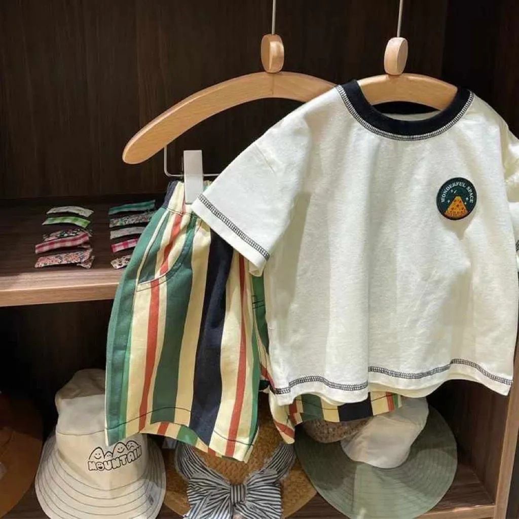 Yeon Bei Man Boys Cotton 2-Piece Summer Short Sleeve White T-Shirt 80cm โ image 3