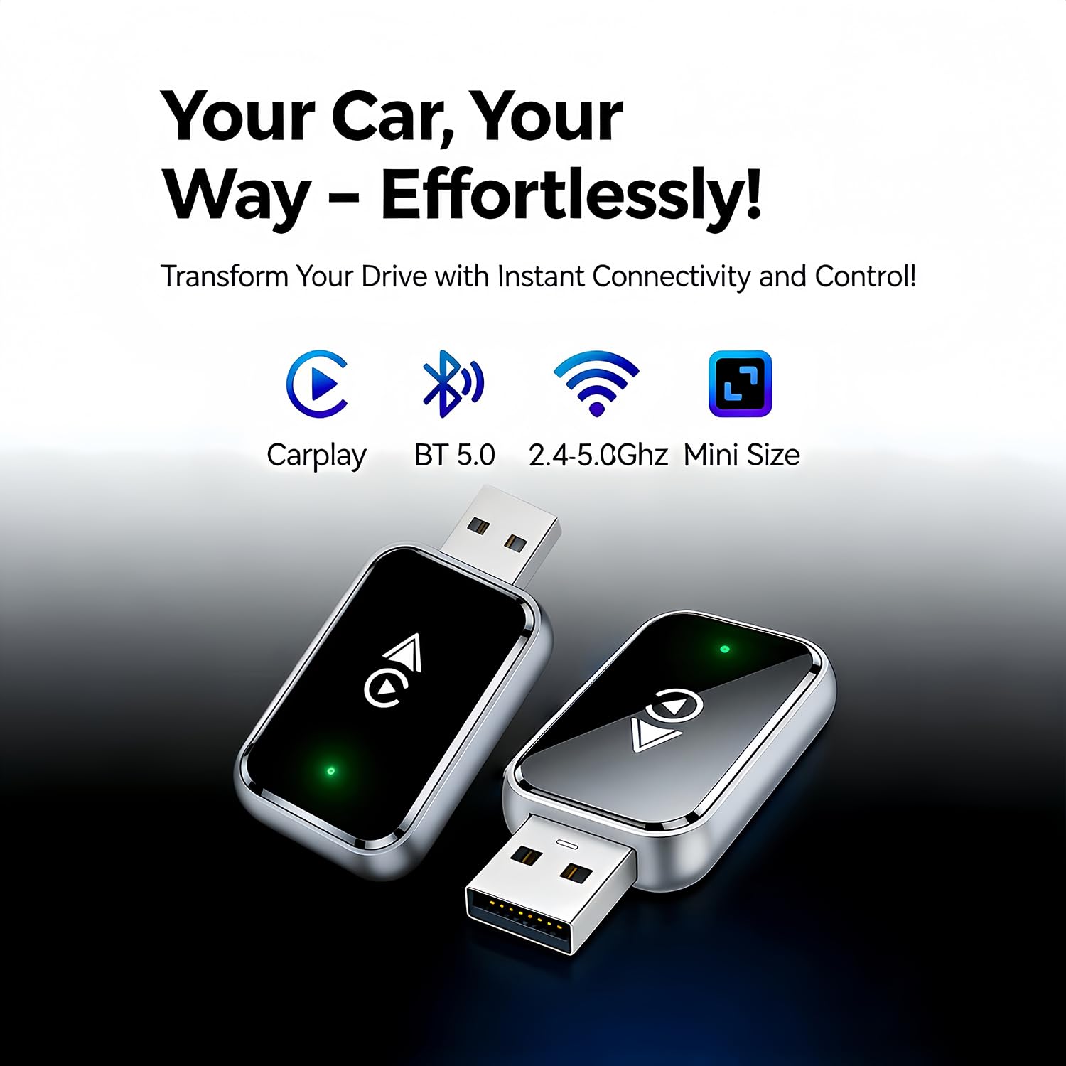 Wireless CarPlay Adapter 2-in-1 for iPhone & Android โ Bluetooth 5.0 USB Dongle with OTA Update and Voice Control (Black) โ image 2