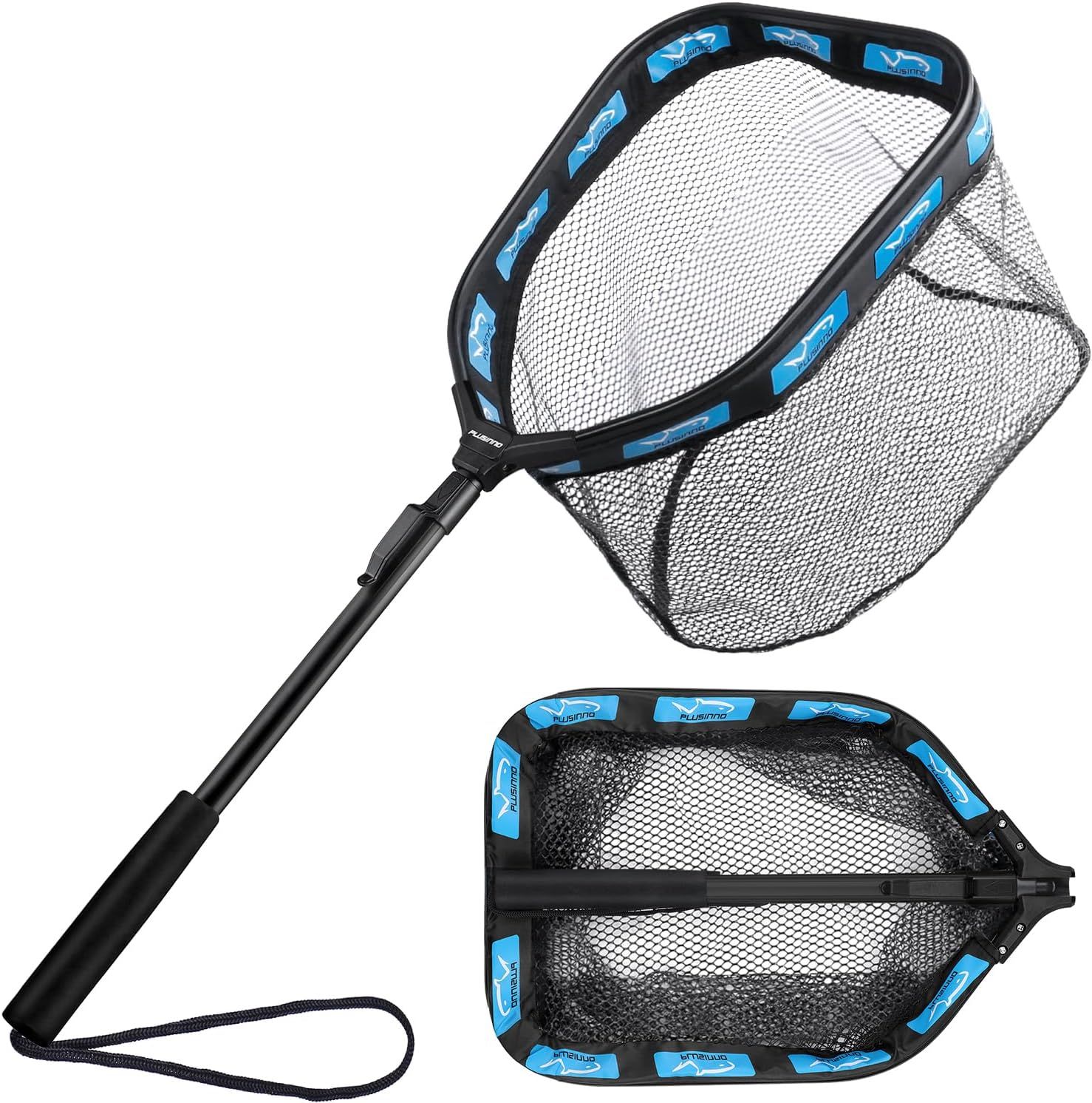 Floating Folding Fishing Landing Net, Rubber Coated Net with Fixed or Telescopic Handle for Kayak, Fly, Trout, Salmon and Bass Fishing