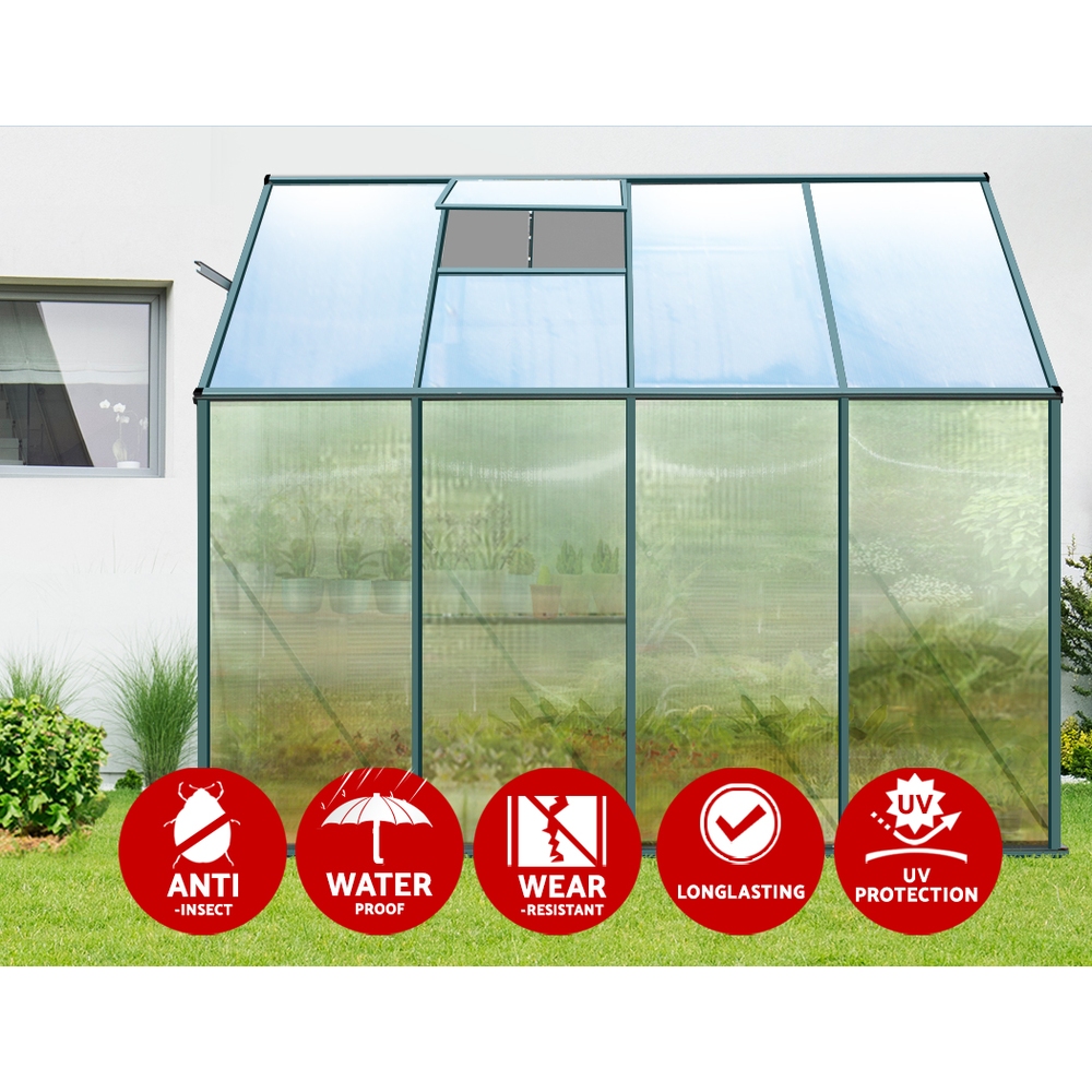 Green Fingers Greenhouse 2.52x1.27x2.13M Lean-to Aluminium Polycarbonate Green House Garden Shed โ image 4