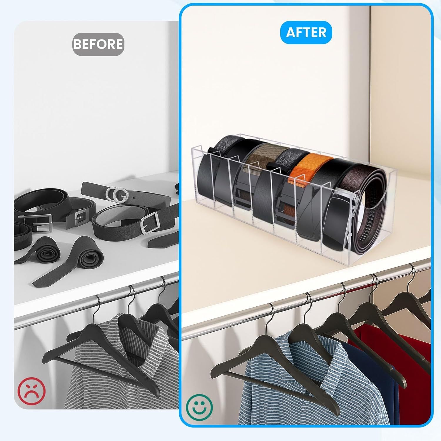 Belt Organizer, Acrylic Belt Storage Holder for The Closet 7 Compartments Display Case for Tie and Bow Tie — image 4