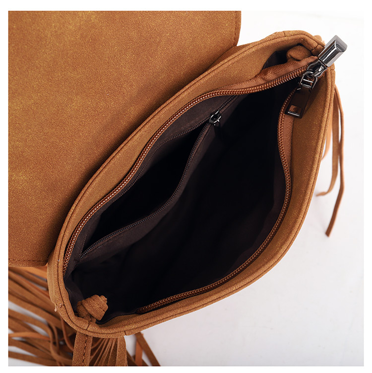 Coffee Chic Bohemian Fringe Crossbody Bag - Suede-Look PU Leather with Braided Detail & Adjustable Strap — image 6