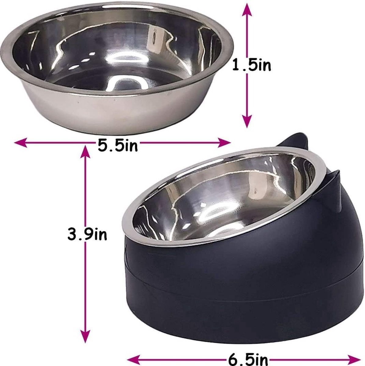 Dog Food Bowl - Cat Food Bowl - Stainless Steel - BPA-Free - Removable 2-in-1 Pet Bowl - 15° Tiltable - 2 × 200 ml - Dog Bowl - Sturdy - Durable - Non-Slip — image 2