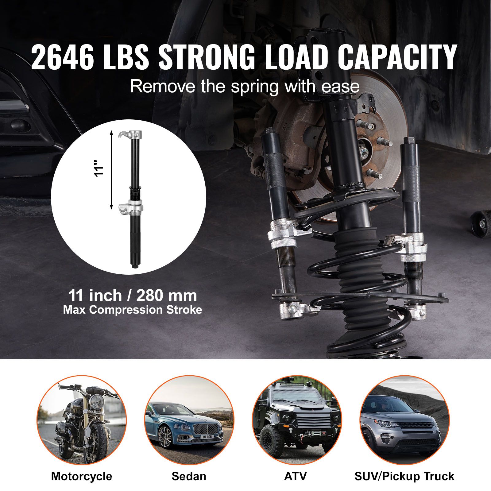 Coil Spring Compressor Tool, 2 pcs Heavy Duty Macpherson Strut Spring Compressor Set, 2646 lbs Strut Spring Compressor with Safety Bracket and Carrying Case โ image 2