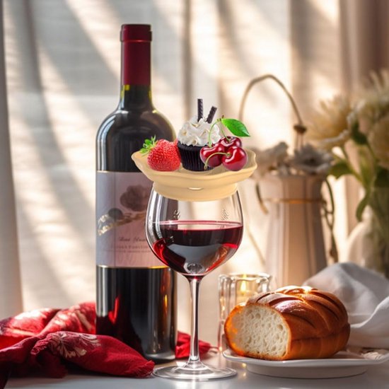 Wine Glass and Snack Tray - 4 Pieces - Draining Silicone Wine Glass and Snack Tray - Non-Slip Lid Coaster - Suitable for appetizers, desserts, family — image 2