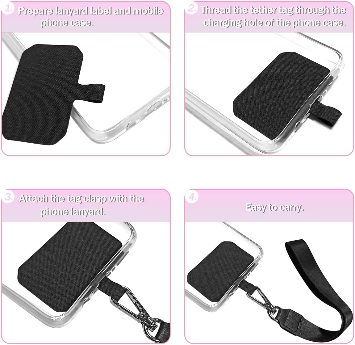 5 Pack Phone Tether Tab Cell Phone lanyard pad, Universal Phone Tether Tab Phone Lanyard Replacement Part Compatible with Most Smartphones (Black) โ image 4