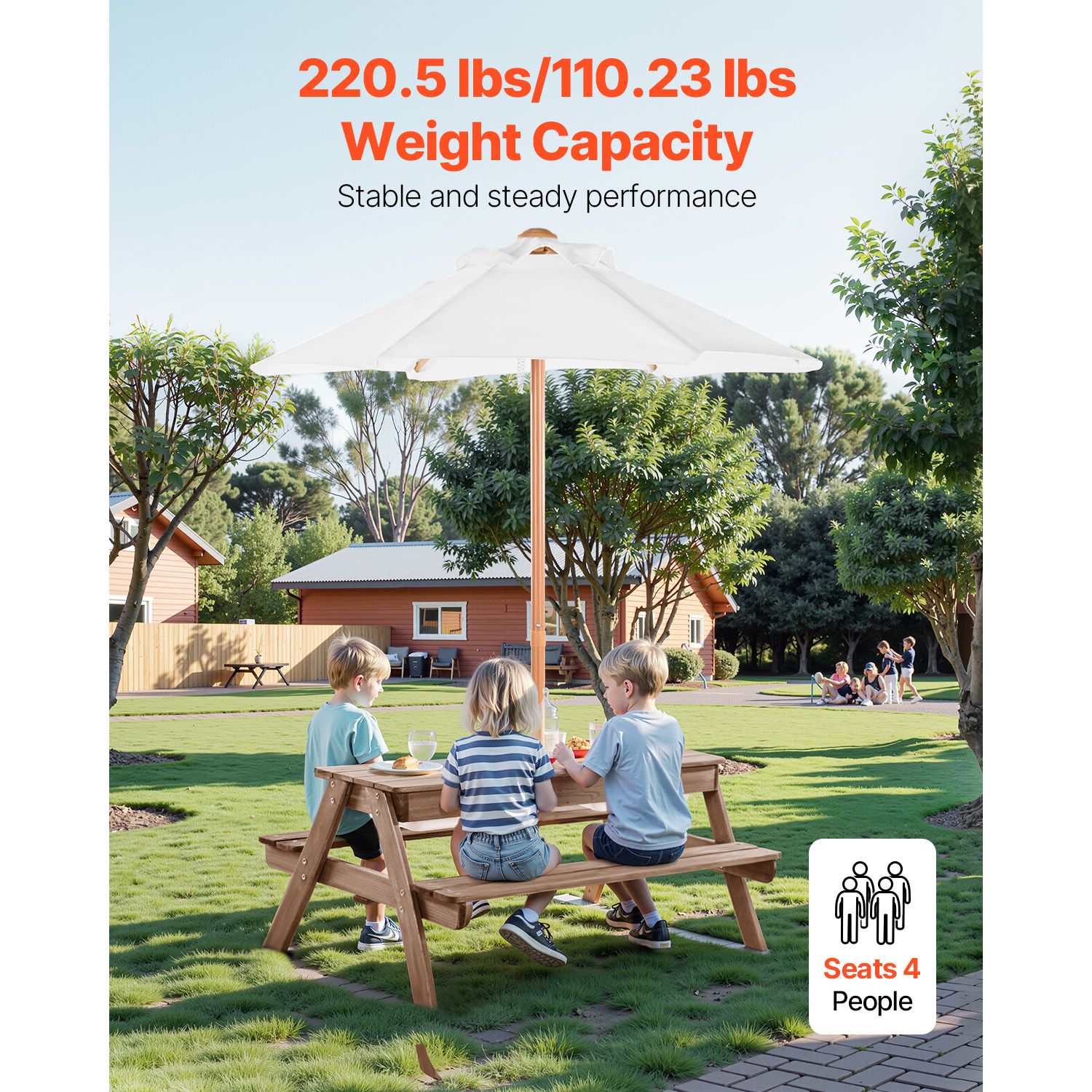 Picnic Table Wooden Tables and Bench Set Umbrella Garden Indoor Outdoor โ image 3