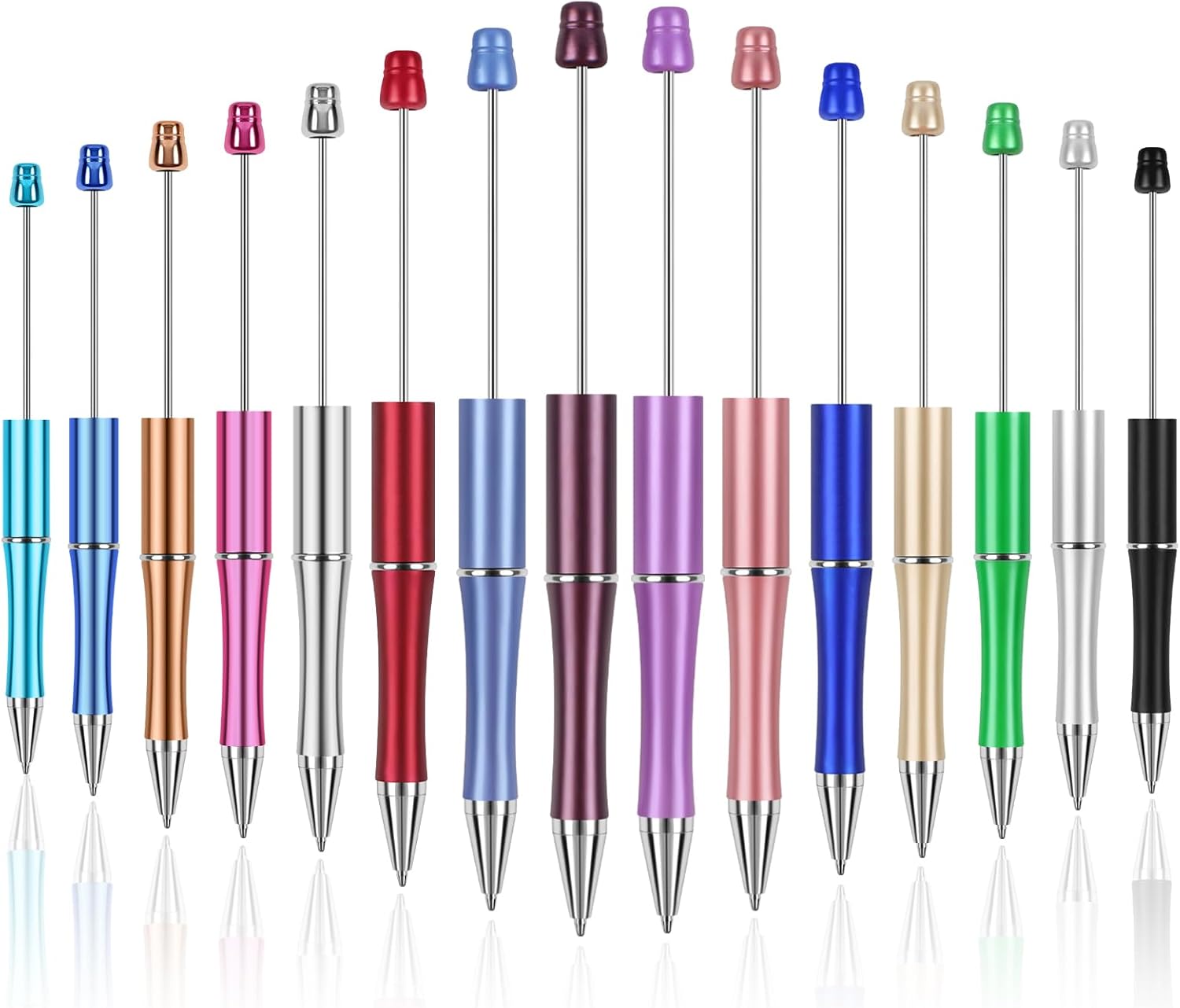 15 PCS Beadable Pens, Pens Bulk Colored Plastic, Black Ink Beaded Creative Diy Pen, Bend for Make Gifts Children and Students, Office School Supplies