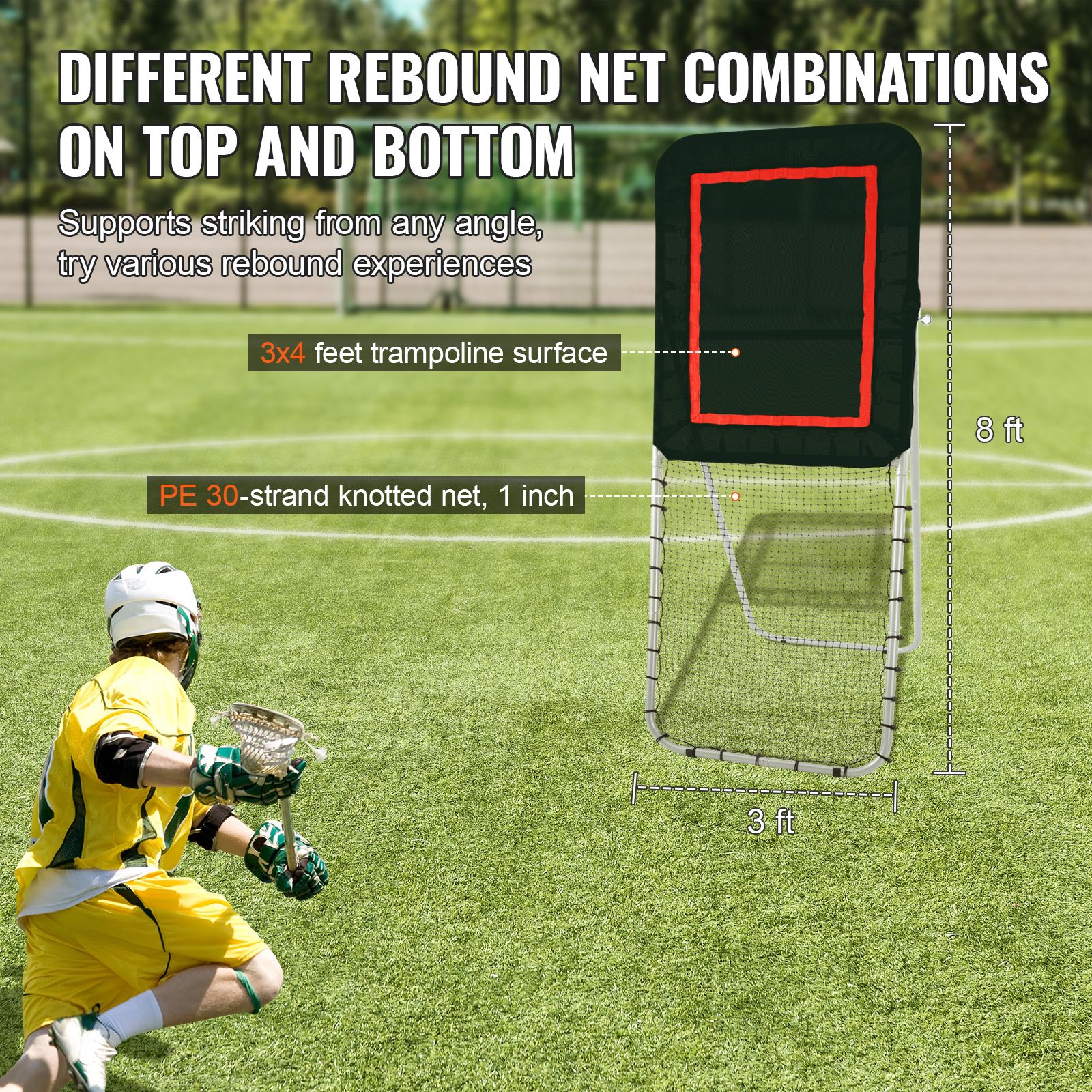 Folding Lacrosse Rebounder for Backyard, 3x8 Ft Volleyball Bounce Back Net, Pitchback Throwback Baseball Softball Return Training Screen, Adjustable โ image 3