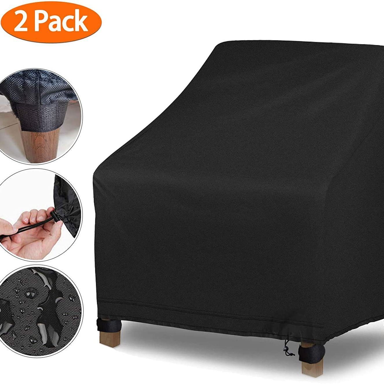 Chair Covers 97*79*74cm, Outdoor Chair Covers Waterproof, Lounge Deep Seat Cover, Rain Snow Dust Wind-Proof(2 Pack, Black) — image 2