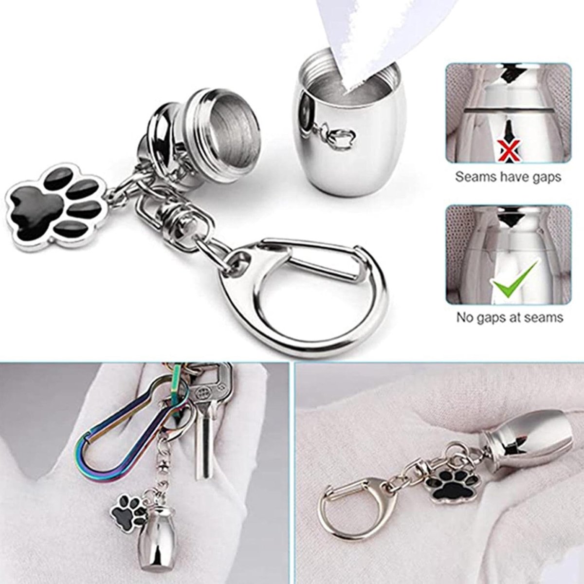 Pet Ash Keychain - Stainless Steel Paw - Waterproof - Ash Holder for Cats Dogs — image 3