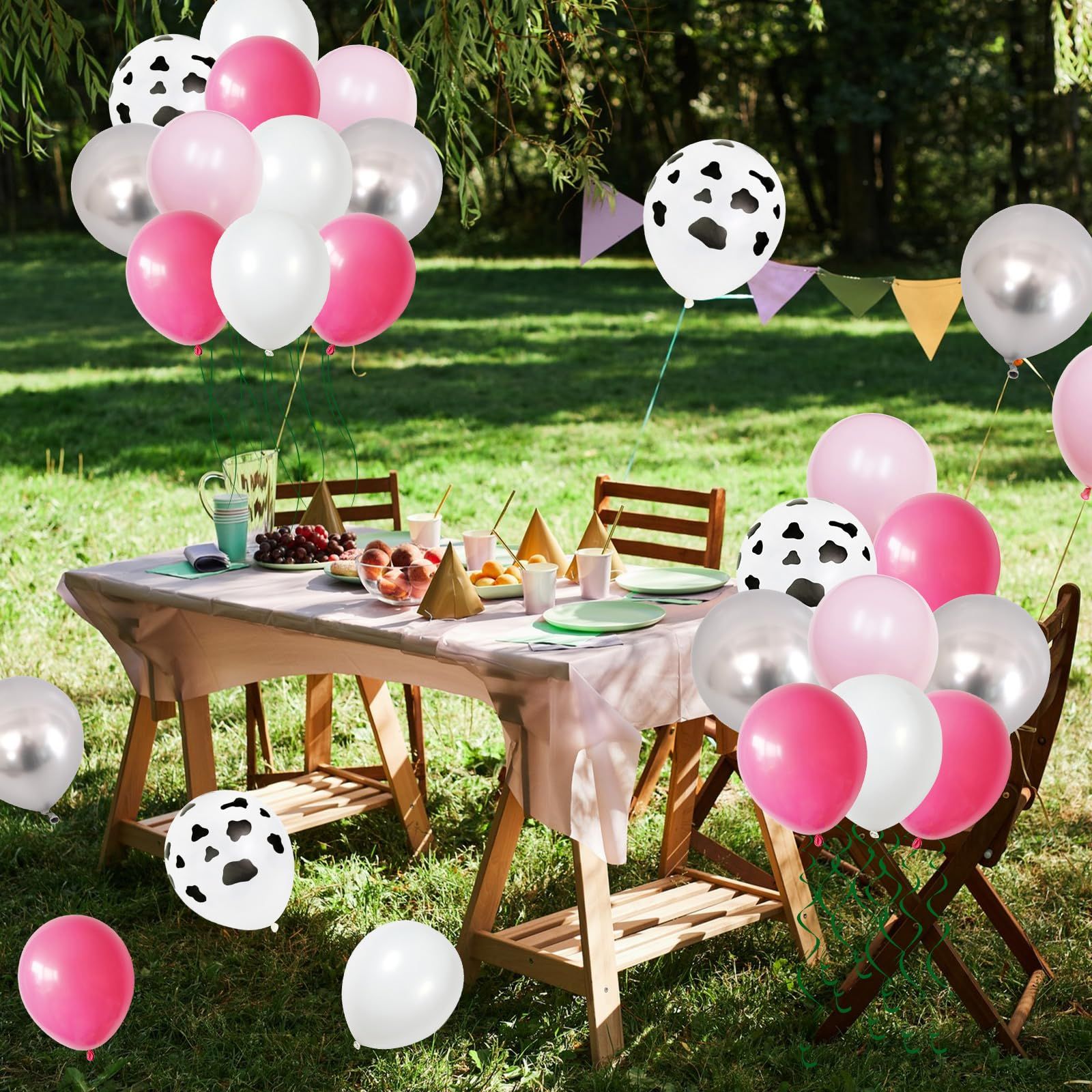 50pcs Rose Red Pink Cow Balloons Cow Print Balloons Metallic Silver Balloon Hot Pink Light Pink Latex Balloons — image 4