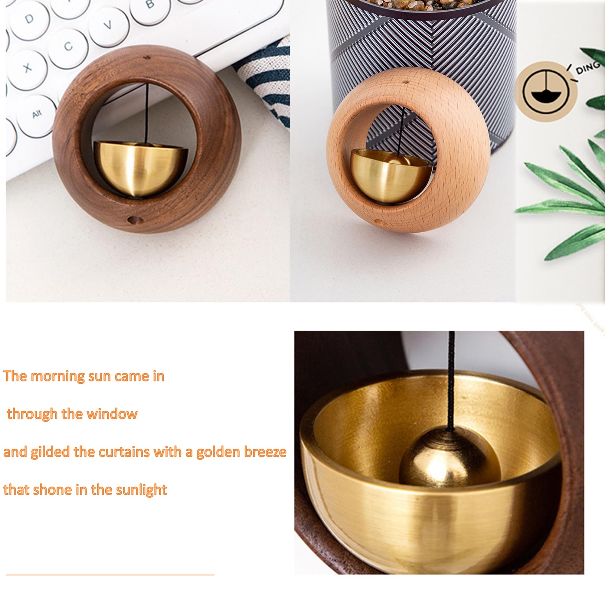 1 Piece Vintage Wooden Door Bell with Copper Chime and Magnetic Mount for Entryways and Bedrooms, Walnut Round Design — image 6