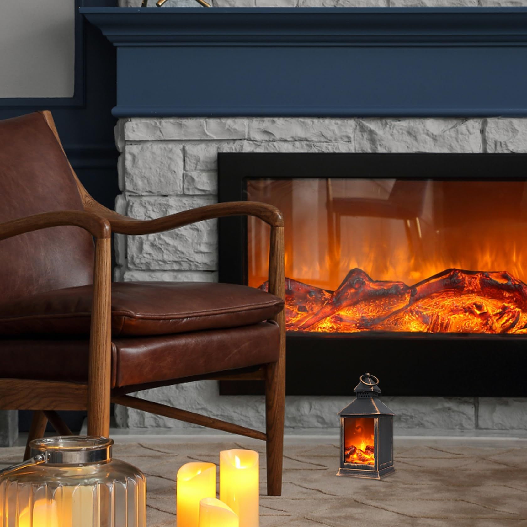 Flameless LED Fireplace USB/Battery Powered Desktop Fireplace with Handle Portable Mini Fireplace for Indoor Outdoor — image 4